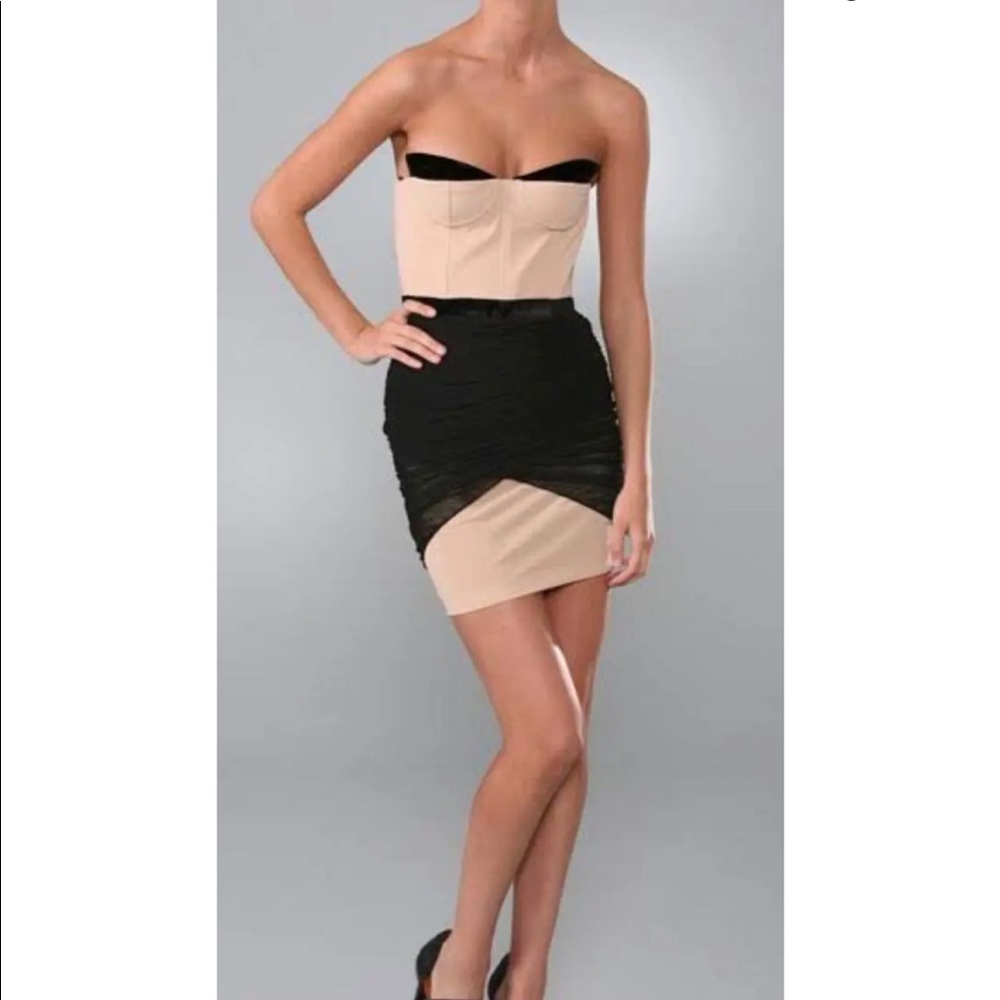 Alexander Wang Black Tan BodyCon Corset Dress L-19